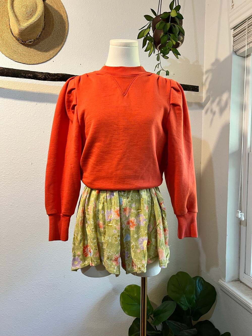 FRAME Orange Cotton Blend Long Puffed Sleeve Cropped Sweater Size XS